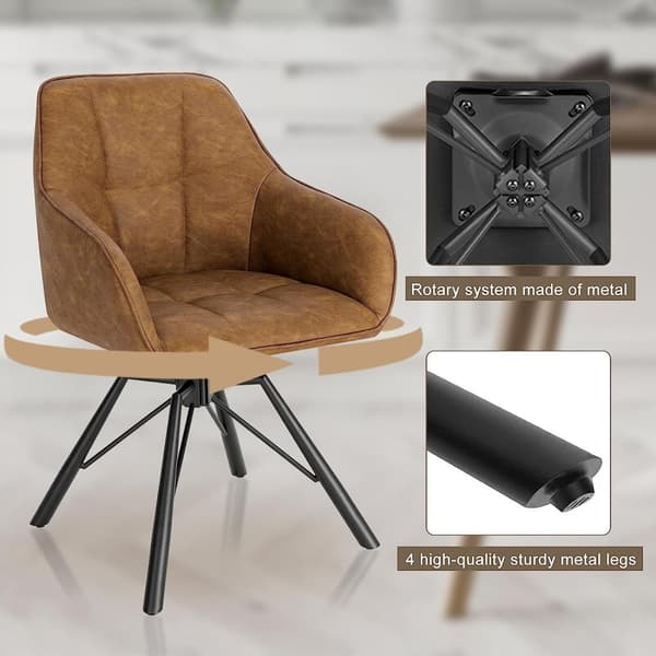 Rootz Roterende spisestuestole - Sæt med 6 - Drejestole - Lænestole - 360° drejelig, Ergonomisk støtte, holdbar konstruktion - Vintage kunstlæder - 58