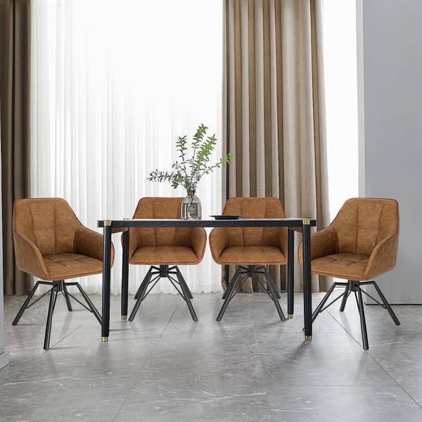 Rootz Roterende spisestuestole - Sæt med 6 - Drejestole - Lænestole - 360° drejelig, Ergonomisk støtte, holdbar konstruktion - Vintage kunstlæder - 58