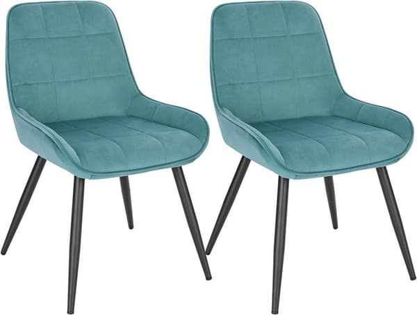 Rootz 2 ruokapöydän tuolin setti - Velvet Accent -tuolit - Turkoosit pehmustetut tuolit - Kestävät ja vakaat - Ergonominen mukavuus - Lattian suojaus