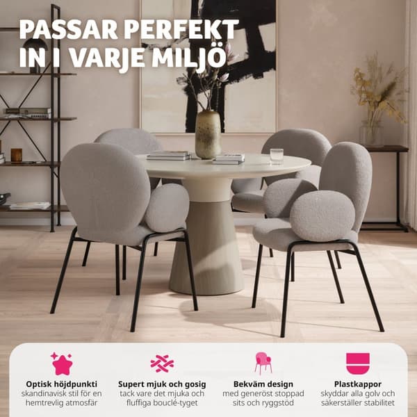 Fåtölj Scandi med bouclétyg - ljusgrå, per styck
