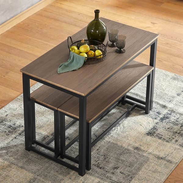 Rootz 3-delt spisestuesæt - Siddegruppe - Køkkenbordssæt - Pladsbesparende design - MDF finer bordplade - Robust metalstel - Bord: 110 cm x 74 cm x 58