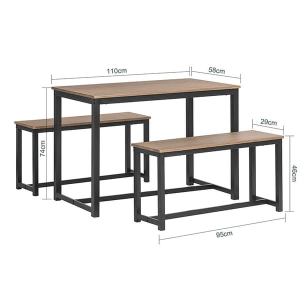 Rootz 3-delt spisestuesæt - Siddegruppe - Køkkenbordssæt - Pladsbesparende design - MDF finer bordplade - Robust metalstel - Bord: 110 cm x 74 cm x 58