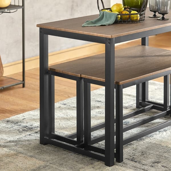 Rootz 3-delt spisestuesæt - Siddegruppe - Køkkenbordssæt - Pladsbesparende design - MDF finer bordplade - Robust metalstel - Bord: 110 cm x 74 cm x 58