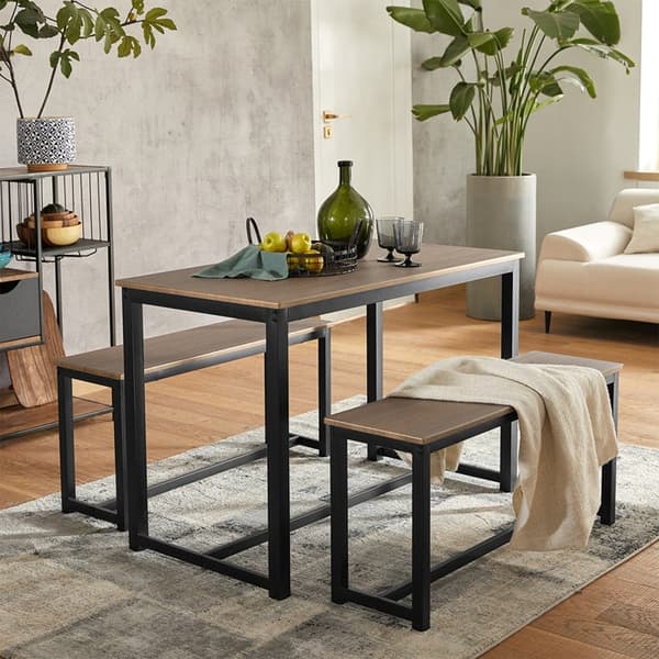 Rootz 3-delt spisestuesæt - Siddegruppe - Køkkenbordssæt - Pladsbesparende design - MDF finer bordplade - Robust metalstel - Bord: 110 cm x 74 cm x 58