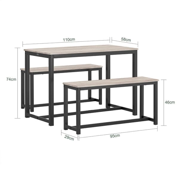 Rootz 3-delt spisestuesæt - Siddegruppe - Køkkenbordssæt - Pladsbesparende design - Robust MDF og metalstel - Ideel til hjemme- og erhvervsbrug - Bord