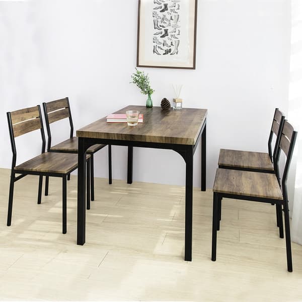 Rootz 5-osainen ruokasetti - Keittiöpöytä - Toimistopöytä - MDF-viilutaso - Tukeva metallirunko - Teollinen muotoilu - Pöytä: 110cm x 76cm x 70cm, Tuo