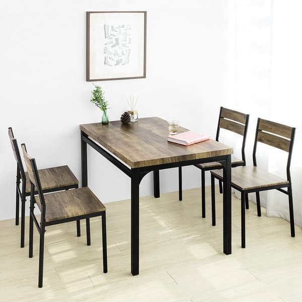 Rootz 5-osainen ruokasetti - Keittiöpöytä - Toimistopöytä - MDF-viilutaso - Tukeva metallirunko - Teollinen muotoilu - Pöytä: 110cm x 76cm x 70cm, Tuo