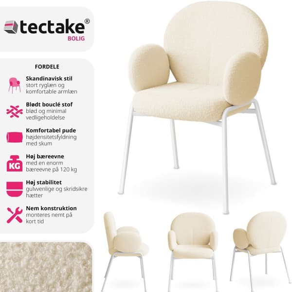Stol Scandi polstret, Bouclé-stof - creme,pr. stk.