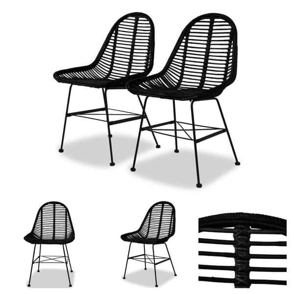 The Living Store spisebordsstole 2 stk. naturligt rattan sort - Spisebordsstole
