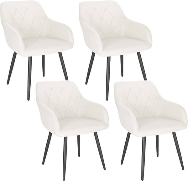 Rootz Sæt med 4 spisestuestole - Køkkenstole - Fløjlsstole - Ergonomisk støtte - Luksuriøs komfort - Robust og stabil - Cremehvid - Fløjl + Metal - Sæ