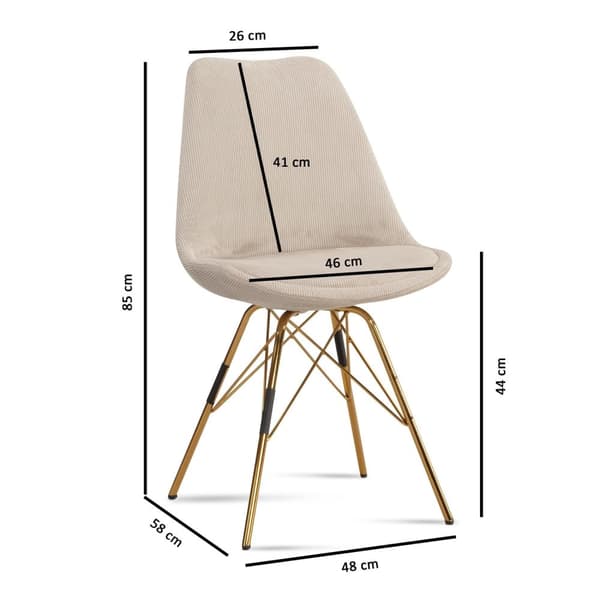 Rootz-ruokailutuolisarja 2 kpl - Skandinaaviset keittiön tuolit - Beiget kangastuolit - Mukavat ja kestävät - Nautamattomat jalat - 48 cm x 58 cm x 85
