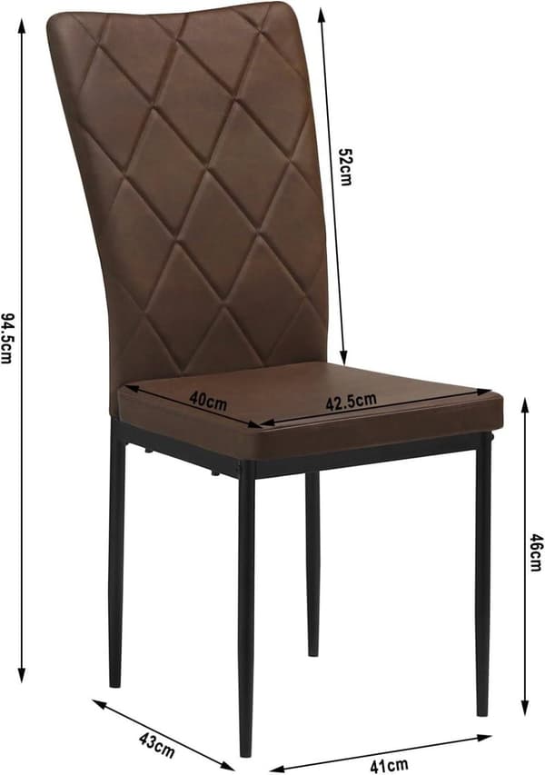 Rootz Spisestuestole Sæt med 4 - Køkkenstole - Imiteret læderstole - Højt ryglæn - Komfortable siddepladser - Holdbare metalben - 42 cm x 94,5 cm x 59