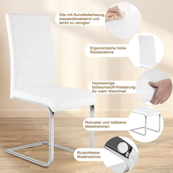 Rootz spisestuestole Sæt med 6 - Moderne stole - Stilfulde siddepladser - Kunstlæder - Ergonomisk og stabil - Gulvbeskyttelse - 41 cm x 100 cm x 55,5