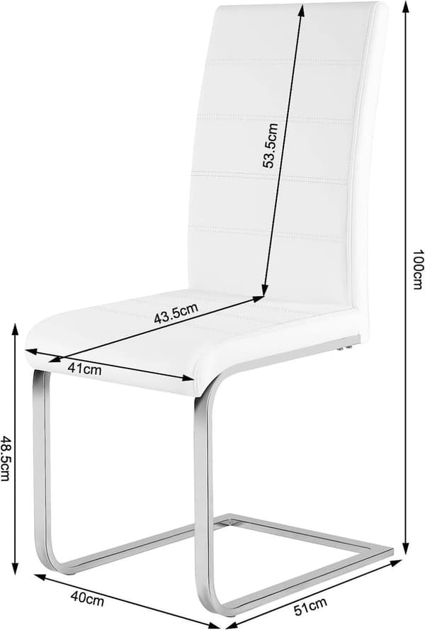Rootz matsalsstolar Set om 4 - Gungstol - Höga ryggstolar - Vitt konstläder - Ergonomiskt och stabilt - Golvskydd - 41cm x 100cm x 55,5cm