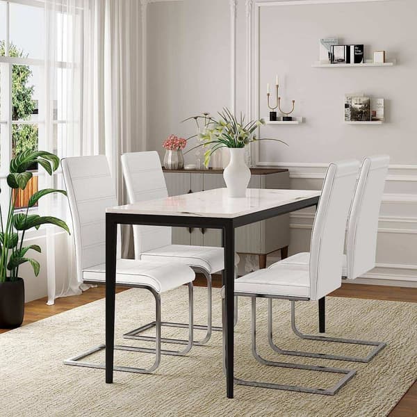 Rootz matsalsstolar Set om 4 - Gungstol - Höga ryggstolar - Vitt konstläder - Ergonomiskt och stabilt - Golvskydd - 41cm x 100cm x 55,5cm