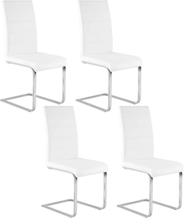 Rootz Spisestuestole Sæt med 4 - Gyngestol - Højt ryglæn - Hvidt imiteret læder - Ergonomisk og stabilt - Gulvbeskyttelse - 41cm x 100cm x 55,5cm