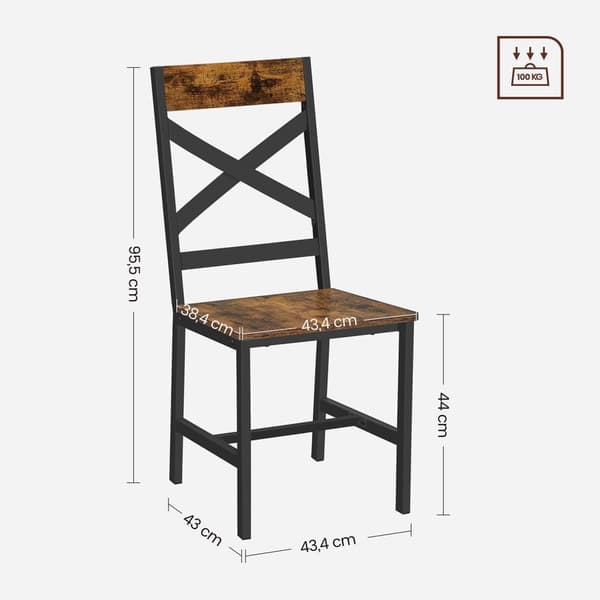 Rootz Vintage Ruskea-Musta ruokapöydän tuolit - Keittiötuolit - Lastulevy teräs - Mukavat istuimet - Tukeva rakenne - Helppo koota - 43,4 cm x 43 cm x