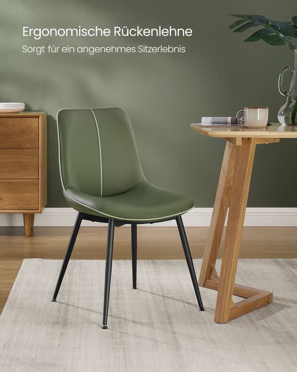 Rootz Forest Green ruokapöydän tuolit - Keittiötuolit - Pehmustetut tuolit - Vaneri- ja teräsrakenne - Mukava vaahtomuovipehmuste - 56 cm x 50 cm x 81