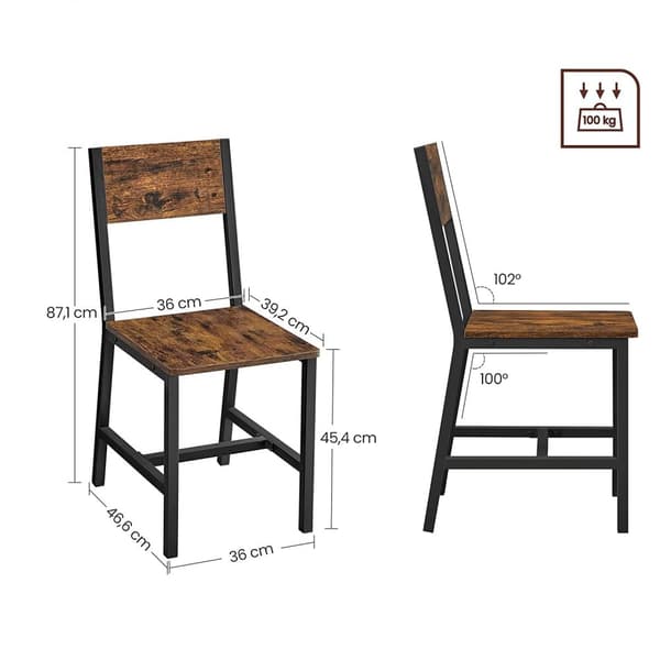 Rootz Vintage ruskea-musta ruokatuolisarja - keittiön tuolit - lastulevy teräs - mukavat istuimet - tukeva rakenne - helppo koota - 36 cm x 46,6 cm x