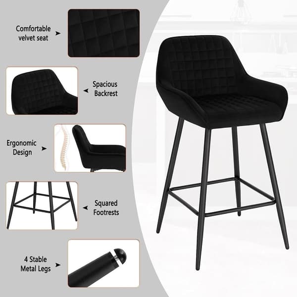 Rootz Barstol - Bordskammel - Høj skammel - Komfortabel siddeplads - Stabilt design - Nem montering - Fløjl og metal - 32,5 cm x 37 cm, sædehøjde 64 c