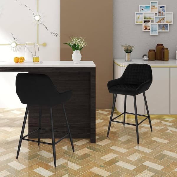 Rootz Barstol - Bordskammel - Høj skammel - Komfortabel siddeplads - Stabilt design - Nem montering - Fløjl og metal - 32,5 cm x 37 cm, sædehøjde 64 c