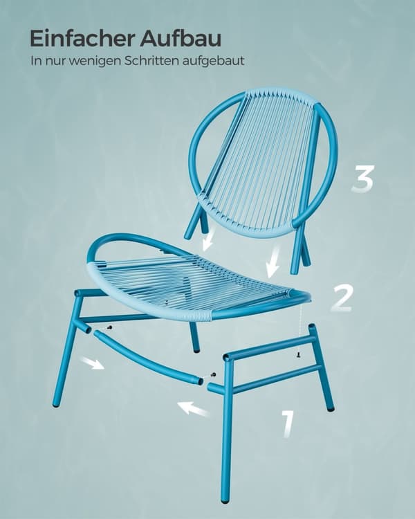 Rootz 3-delt sæt udendørsmøbler - Terrassesæt - Havestole - PE materiale - Pulverlakeret stål - Havblå - Stort bord - Letvægts - Nem montering - 50cm