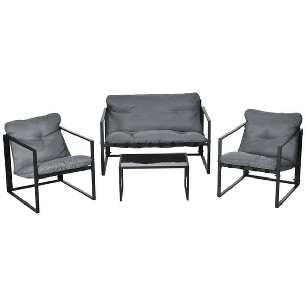Rootz 4-delad trädgårdsmöbelset - Uteplatsset - Väderbeständig - Slitstark stålram - Bekväma kuddar - 114cm x 70cm x 67cm - Grå + Svart