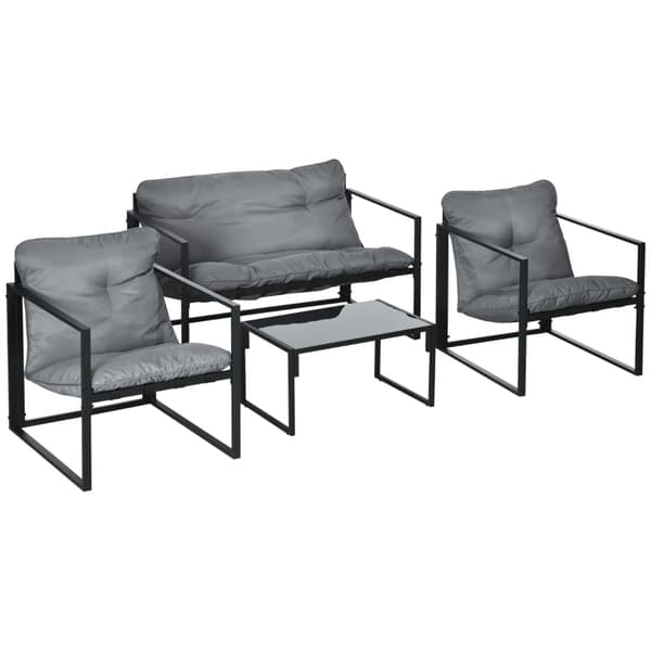 Rootz 4-delad trädgårdsmöbelset - Uteplatsset - Väderbeständig - Slitstark stålram - Bekväma kuddar - 114cm x 70cm x 67cm - Grå + Svart