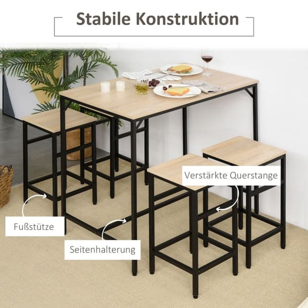 Rootz 5-delade barbordsset - Matsalsset - Köksmöbler - Utrymmesbesparande design - Robust konstruktion - Förbättrad stabilitet - 100L x 60W x 88H cm (
