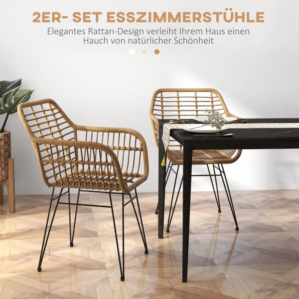 Rootz Set med 2 Boho Style köksstolar - Matstolar - Rottingstolar - Naturlig estetik - Bekväm design - Hållbar konstruktion - 56cm x 60cm x 79cm