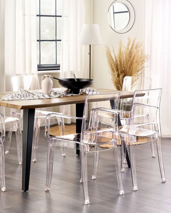 Sæt med 2 Spisestuestole Transparent Syntetisk Materiale Solid Ryg med Armlæn Stabelbar moderne design