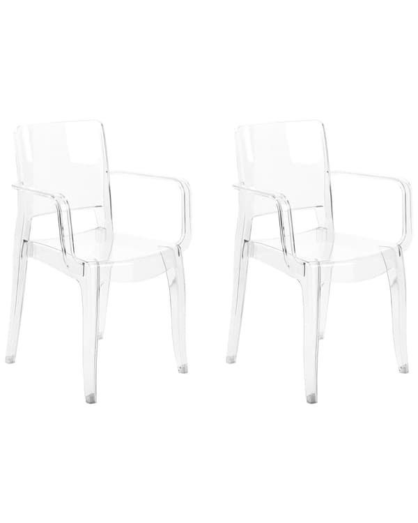 Sæt med 2 Spisestuestole Transparent Syntetisk Materiale Solid Ryg med Armlæn Stabelbar moderne design