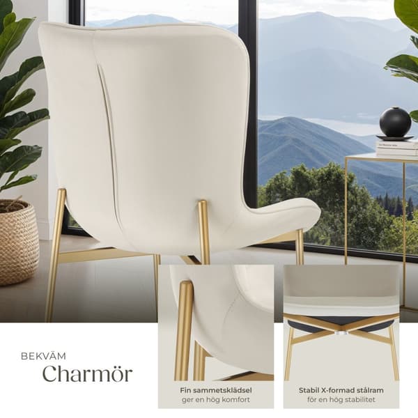 Stoppad stol Tessa - Sammet beige/guld, per styck