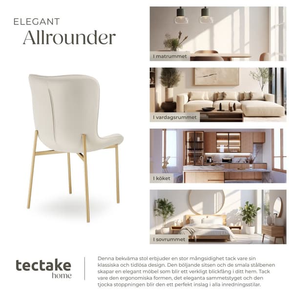Stoppad stol Tessa - Sammet beige/guld, per styck