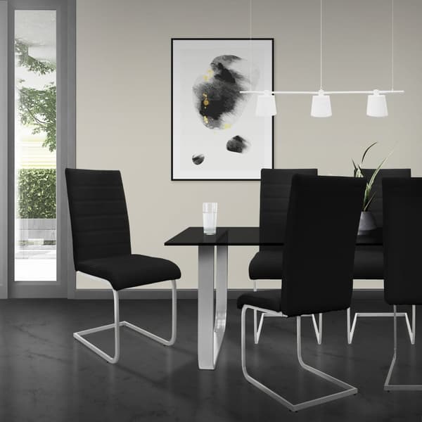 Set om 2 matsalsstolar med ryggstöd och svart konstläderklädsel ML-Design