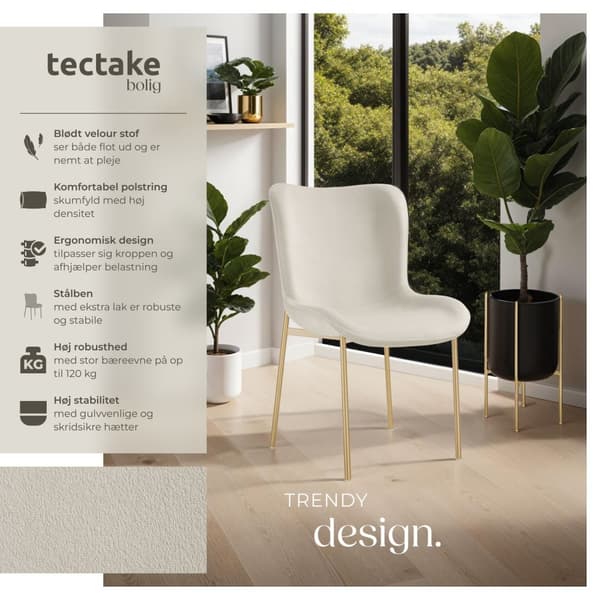 Spisebordsstole Tessa - Velour beige/guld,Sæt med 2 stk.