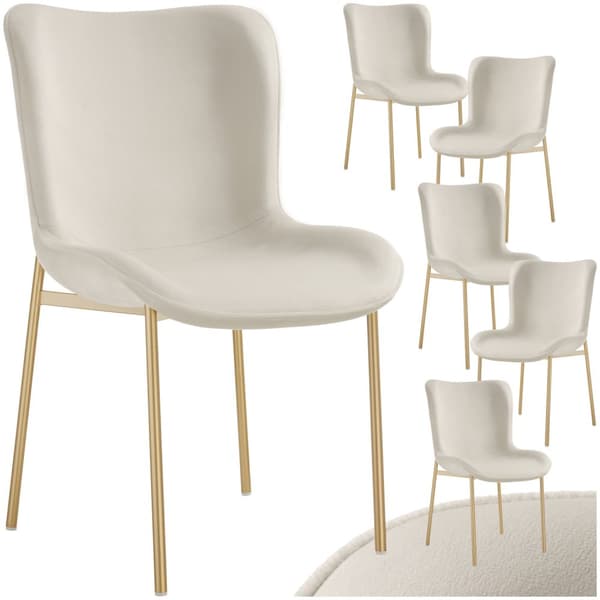 Spisebordsstole Tessa - Velour beige/guld,Sæt med 6 stk.