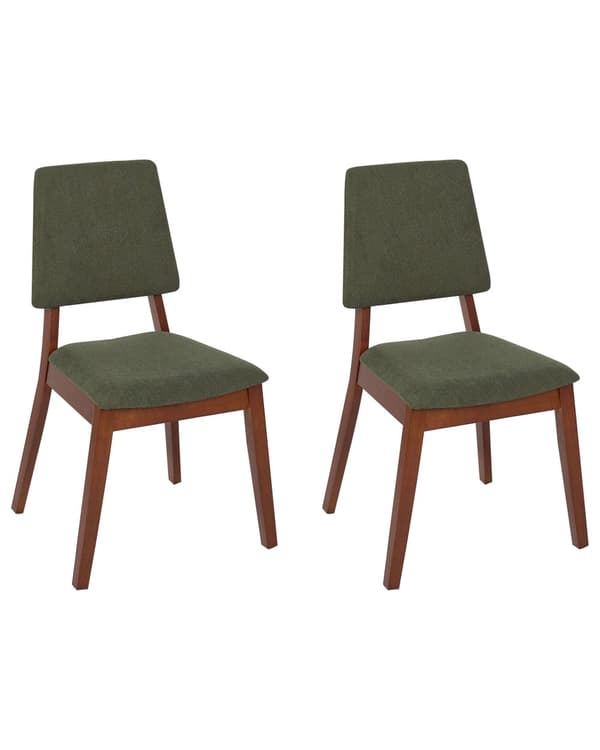 Matstolar 2 st Grön Polyester Gummiträ Mörkt Trä Stoppad Rygg och Sits