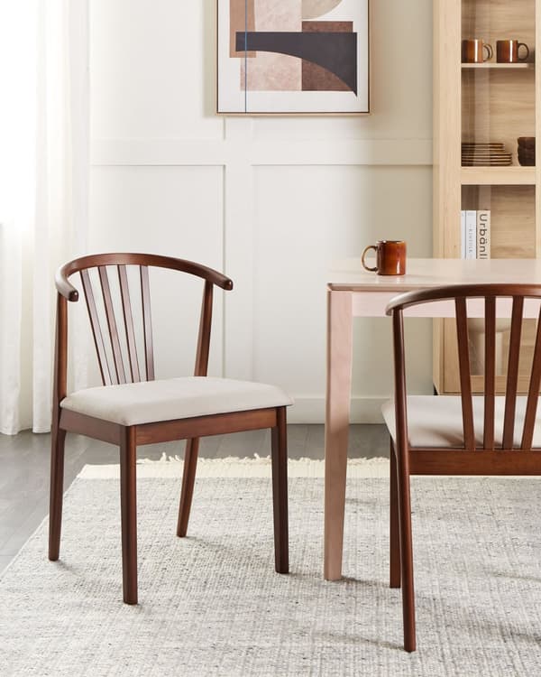 Spisebordsstol Mørkt Gummitræ Sæt af 2 Spisestole med Træben Klassiske Spisestuestol Retro Design Træstole til Spisebord