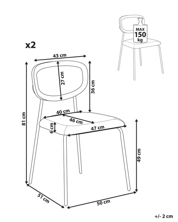 Sett med 2 Spisestoler Oransje Polyester Svarte Metallben Uten Armlener Buet form Moderne design Kjøkken Spisestue