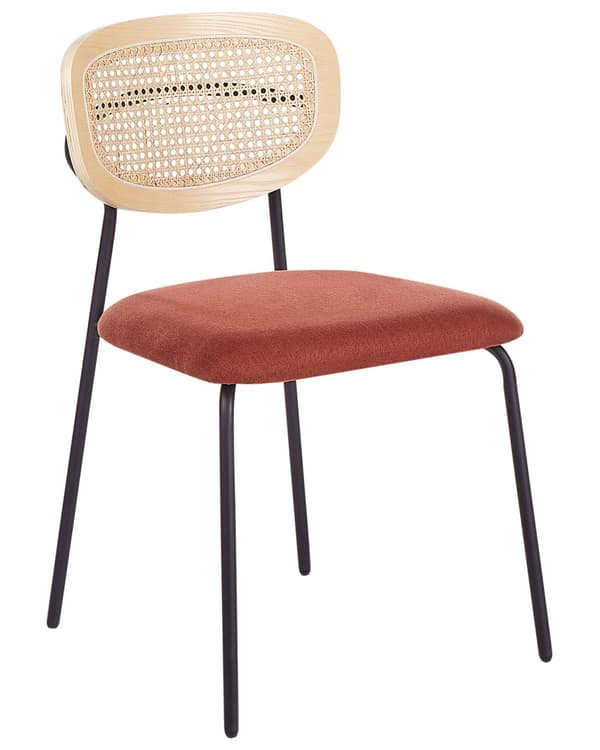 Sett med 2 Spisestoler Oransje Polyester Svarte Metallben Uten Armlener Buet form Moderne design Kjøkken Spisestue