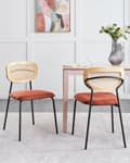 Miniatyrbilde 2 av 9: Sett med 2 Spisestoler Oransje Polyester Svarte Metallben Uten Armlener Buet form Moderne design Kjøkken Spisestue