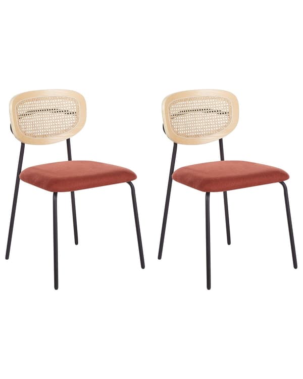 Sett med 2 Spisestoler Oransje Polyester Svarte Metallben Uten Armlener Buet form Moderne design Kjøkken Spisestue