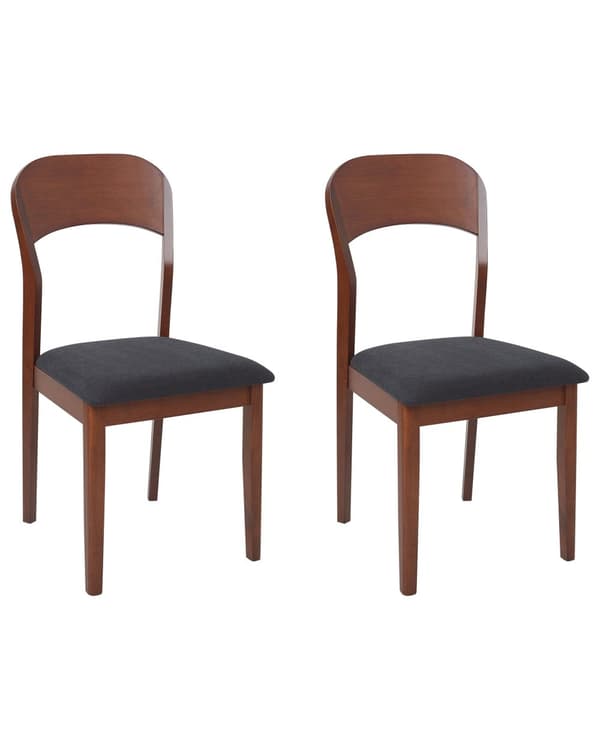 Sett med 2 Spisestoler Svart Stoff Polyester Gummitre Polstret Mørkt tre Tradisjonell stil