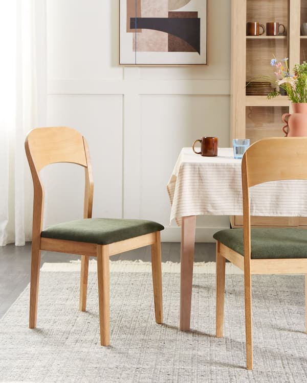 Sett med 2 Spisestoler Mørkegrønn Stoff Polyester Gummitre Polstret Tradisjonell stil