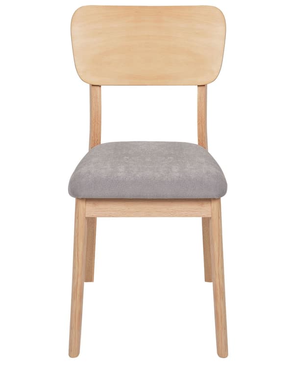 Sett med 2 spisestoler Lyst tre Lysegrå Gummitre Polyester Polstret sete Uten armlener Klassisk og moderne design Kjøkken Spisestue