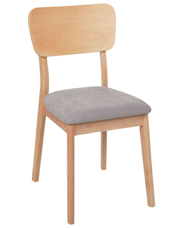 Sett med 2 spisestoler Lyst tre Lysegrå Gummitre Polyester Polstret sete Uten armlener Klassisk og moderne design Kjøkken Spisestue