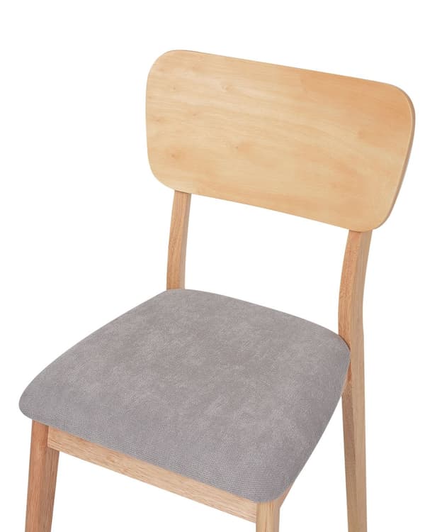 Sett med 2 spisestoler Lyst tre Lysegrå Gummitre Polyester Polstret sete Uten armlener Klassisk og moderne design Kjøkken Spisestue