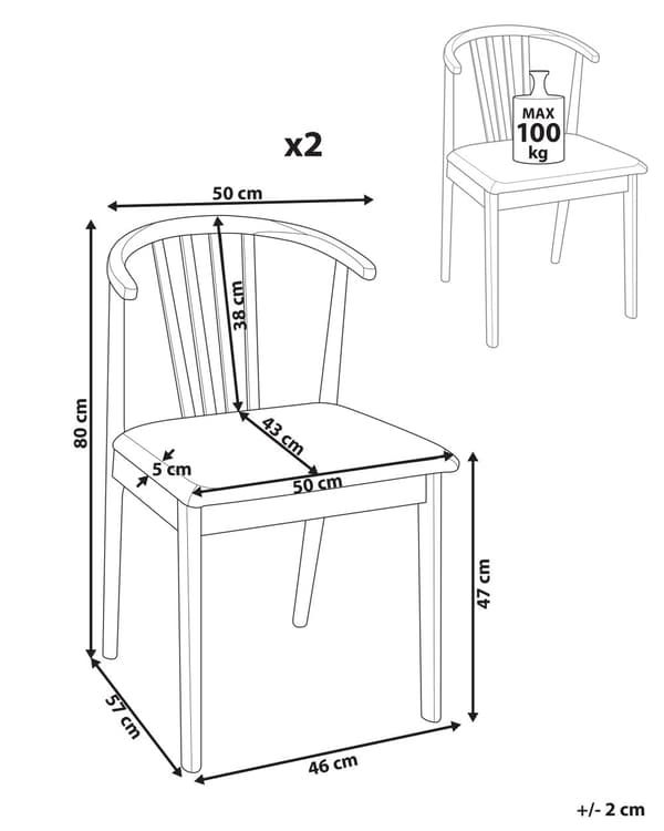Sett med 2 spisestoler Mørkt tre Beige Gummitre Polyester Polstret sete Buet ryggstøtte uten armlener Moderne design Kjøkken Spisestue