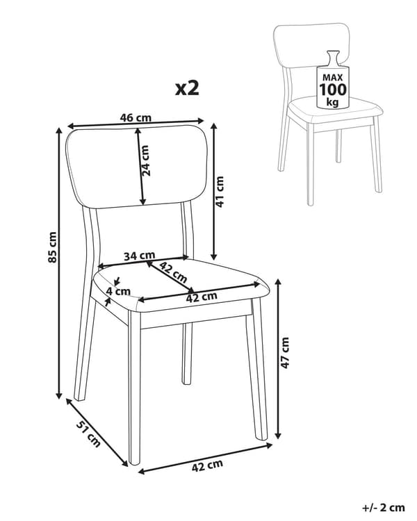 Sett med 2 spisestoler Mørkt tre Lys beige Gummitre Polyester Polstret sete Uten armlener Klassisk og moderne design Kjøkken Spisestue